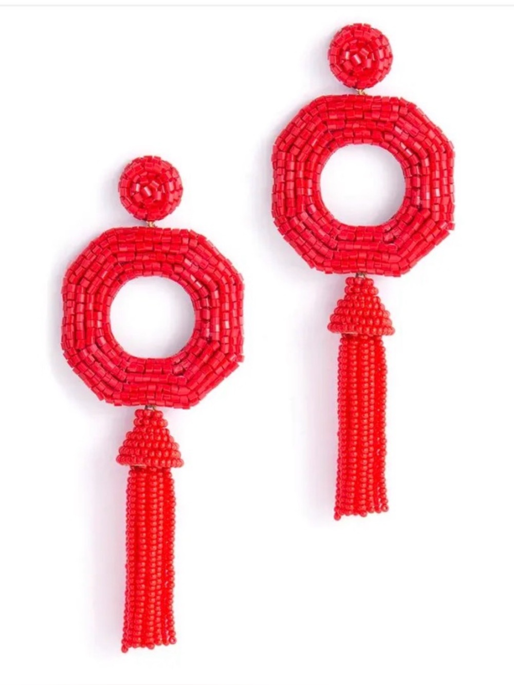 NWT Deepa Gurnani “Isha” Tassel Drop Earrings - Red - 4.5”